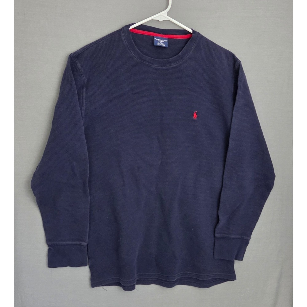 Polo Ralph Lauren Mens XL Navy Blue Waffle Knit Thermal Long Sleeve Sleep Shirt